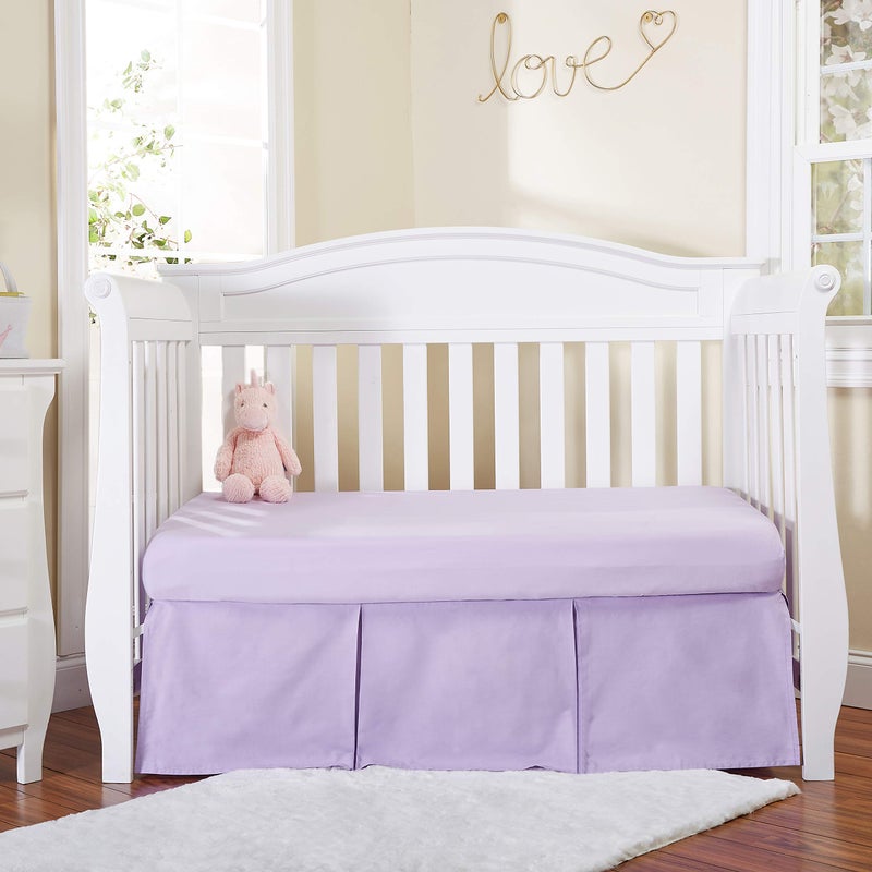 EVERYDAY KIDS Lavender Purple Pleated Crib Skirt; 100% Natural Cotton Nursery Crib Bedding Skirt for Baby Boys and Girls; Crib Dust Ruffle with Split Corners for Easy On and Off, 14 Inch Drop - Image 1